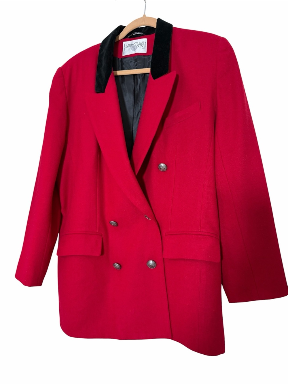 International Scene Red Double-Breasted Blazer with Black Collar 12